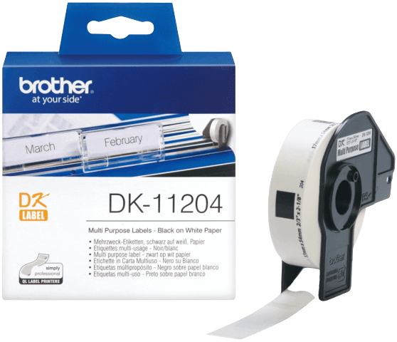 Brother DK11204 17 x 54 mm, 400 stk. Svart text / Vit tejp original tejp (DK-11204)