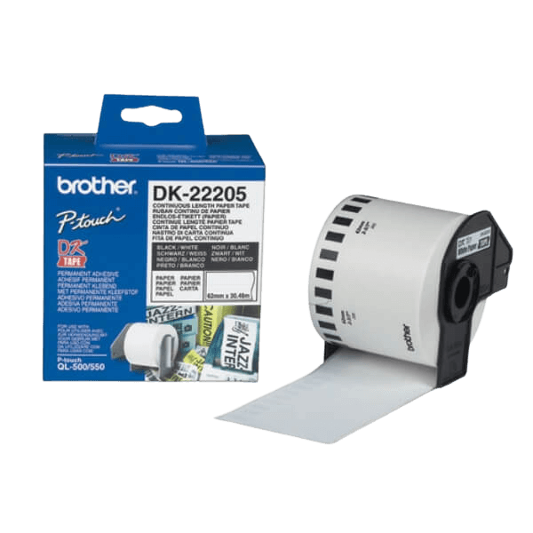 Brother DK22205 62mm x 30,48m Vit original adresseetiket