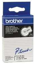 Brother TC201 12 mm x 7,7 m Svart text / Vit tejp original tejp (TC-201)