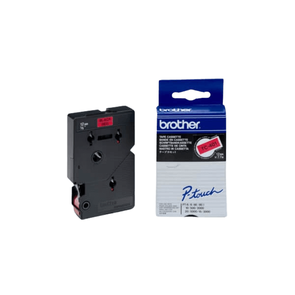 Brother TC401 12 mm x 7,7 m Svart text / Röd tejp original tejp (TC-401)