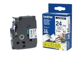 Brother TZe253 24 mm x 8 m Blå text / Vit tejp original tejp (TZ253)