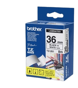 Brother TZe261 36 mm x 8 m Svart text / Vit tejp original tejp (TZ261)