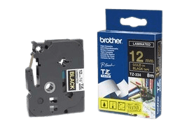 Brother TZe334 12 mm x 8 m Gul text / Svart tejp original tejp (TZ334)