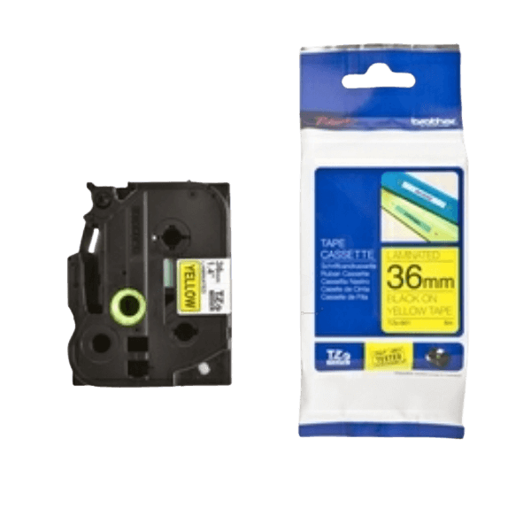 Brother TZE661 36 mm x 8 m Svart text / Gul tejp original tejp