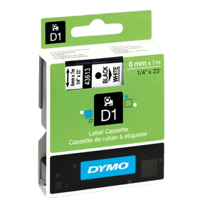 Dymo D1 43613 6 mm x 7 m Svart text / Vit tejp original tejp (S0720780)