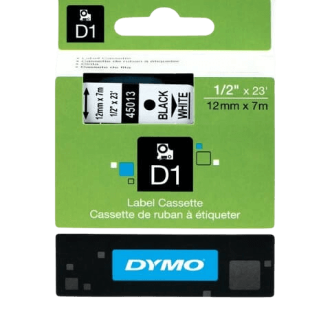 Dymo D1 45013 12 mm x 7 m Svart text / Vit tejp original tejp (S0720530)