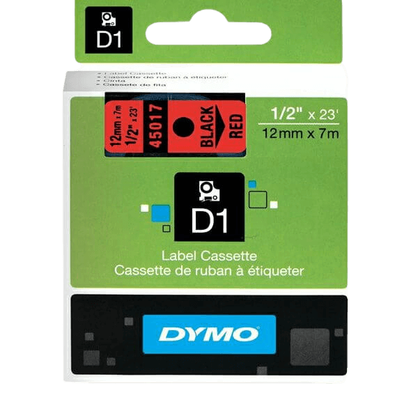 Dymo D1 45017 12 mm x 7 m Svart text / Röd tejp original tejp (S0720570)