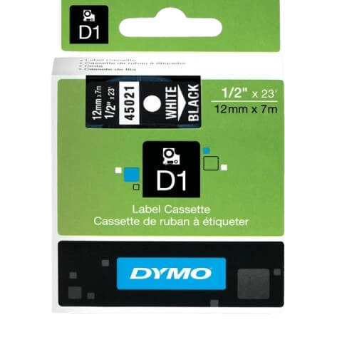 Dymo D1 45021 12 mm x 7 m Vit text / Svart tejp original tejp (S0720610)