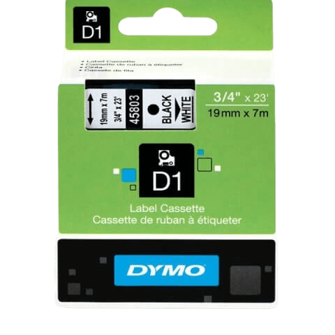 Dymo D1 45803 19 mm x 7 m Svart text / Vit tejp original tejp (S0720830)