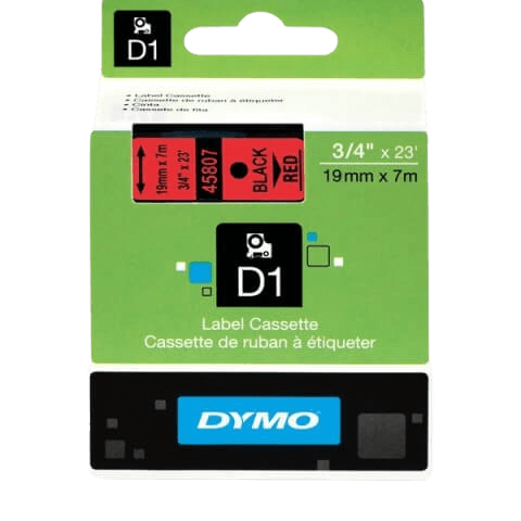 Dymo D1 45807 19 mm x 7 m Svart text / Röd tejp original tejp (S0720870)
