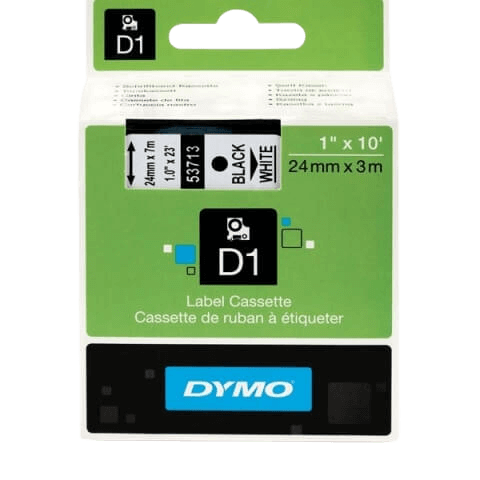 Dymo D1 53713 24 mm x 7 m Svart text / Vit tejp original tejp (S0720930)