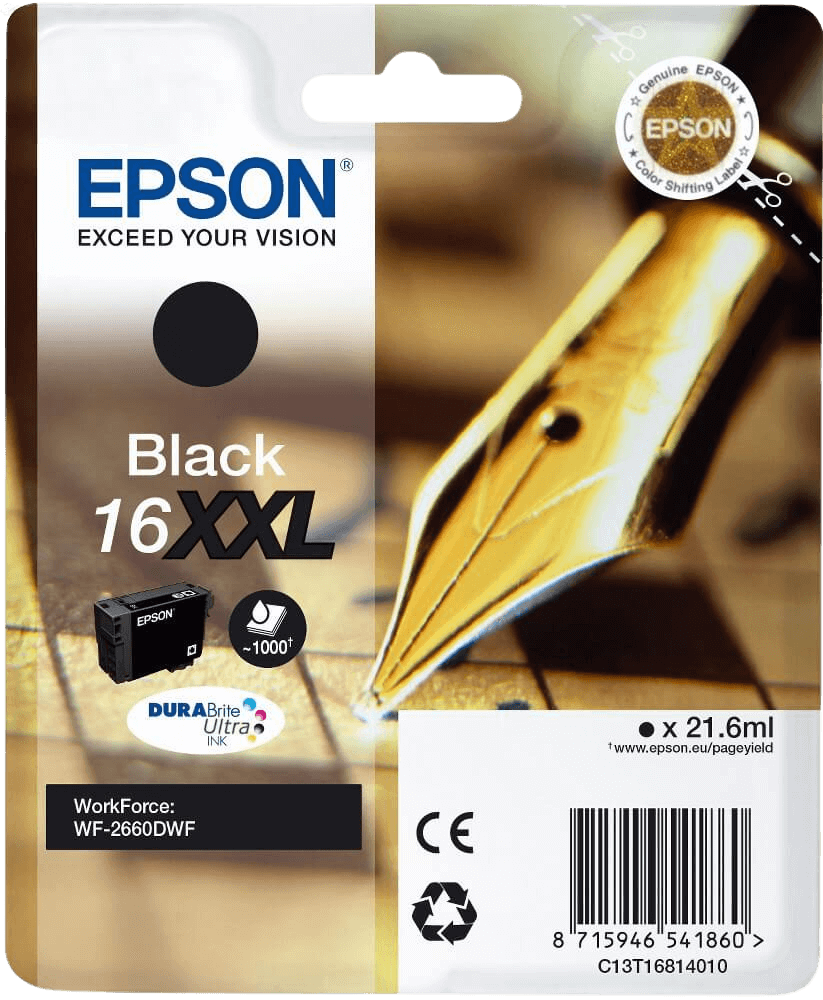 Epson 16 XXL svart original bläckpatron 21,6 ml. (C13T16814012)