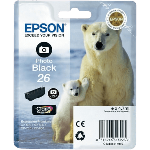 Epson 26 foto svart original bläckpatron 4,7 ml. (C13T26114012)