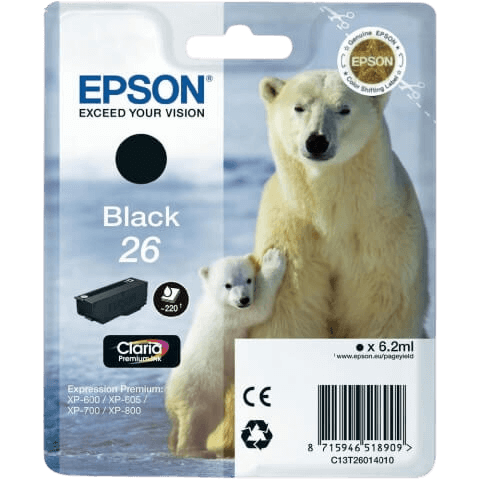 Epson 26 svart original bläckpatron 6,2 ml. (C13T26014012)