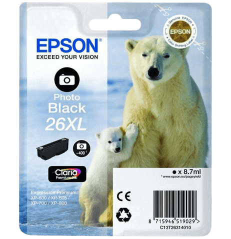 Epson 26 XL foto svart original bläckpatron 8,7 ml. (C13T26314012)