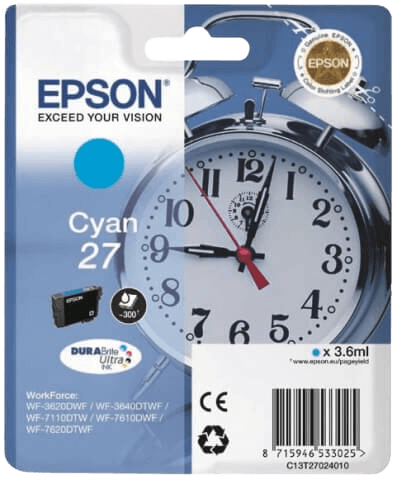 Epson 27 cyan original bläckpatron 3.6 ml. (C13T27024012)