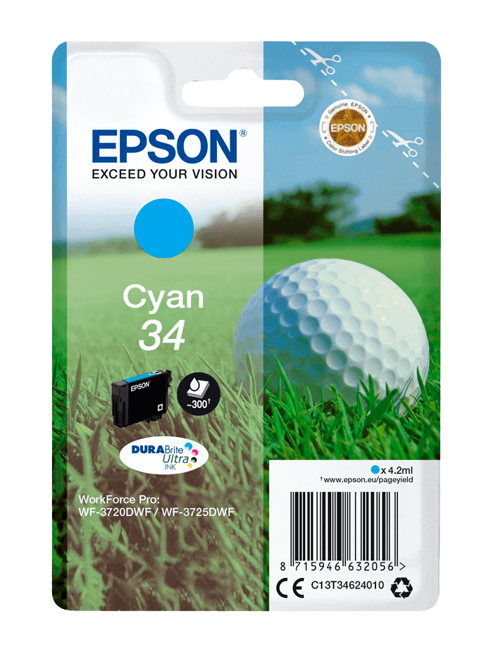 Epson 34 cyan original bläckpatron 4,2 ml. (C13T34624010)