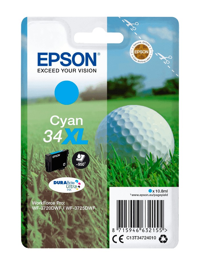 Epson 34 XL cyan original bläckpatron 10,8 ml. (C13T34724010)