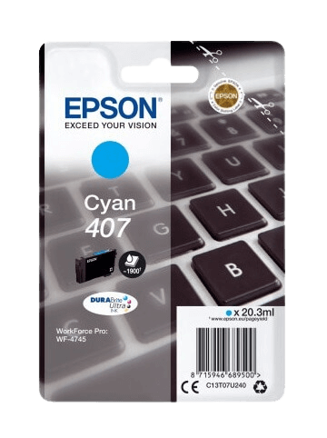 Epson 407 cyan original bläckpatron 20,3 ml. (C13T07U240)