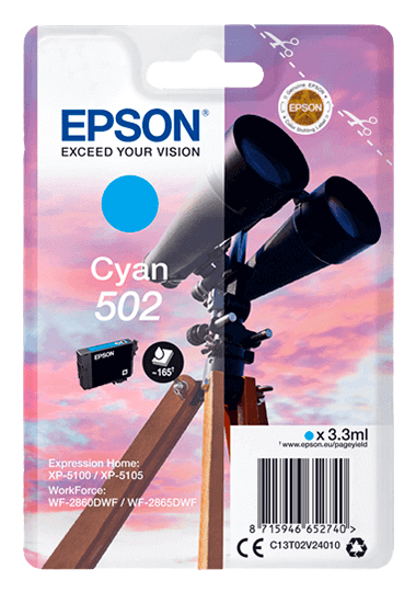 Epson 502C cyan original bläckpatron 3,3 ml. (C13T02V24010)