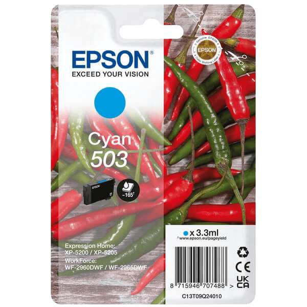 Epson 503C cyan original bläckpatron 3,3 ml. (C13T09Q24010)