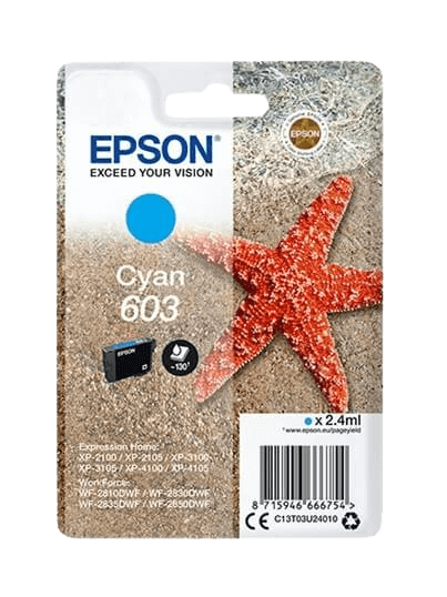 Epson 603 cyan original bläckpatron 2,4 ml. (C13T03U24010)