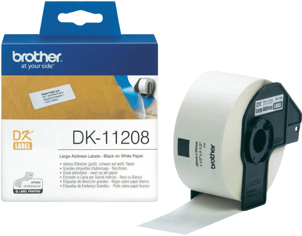 Brother DK11208 38 x 90 mm, 400 stk. Svart text / Vit tejp original tejp (DK-11208)