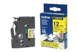 Brother TZe631 12 mm x 8 m Svart text / Gul tejp original tejp (TZ631)