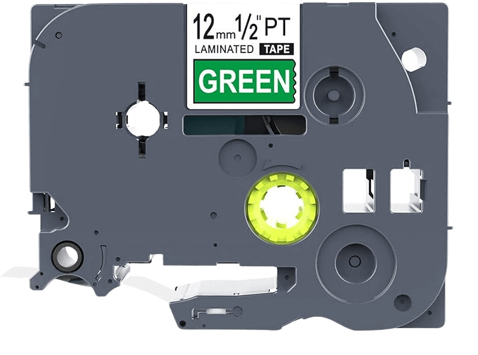 Brother TZe735 12 mm x 8 m Vit text / Grön tejp kompatibel tejp