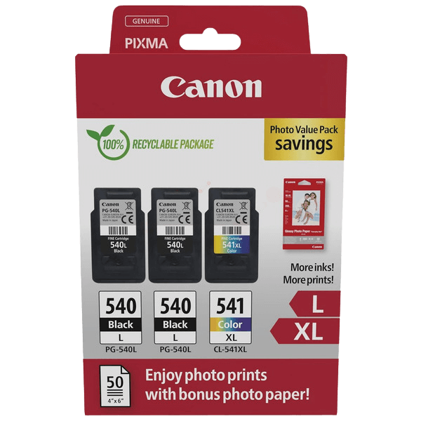 Canon 2x PG-540L + CL-541XL + Papir CMYK original multipack 2x 11 + 15 ml. (5224B015)