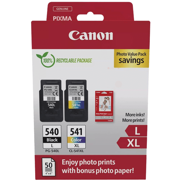 Canon PG-540L + CL-541XL + Papir CMYK original multipack 11 + 15 ml. (5224B012)