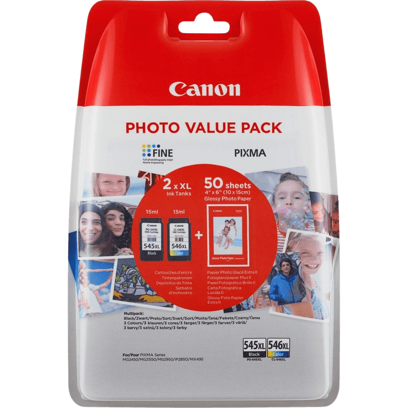 Canon PG-545XL + CL-546XL + PAPIR CMYK original multipack 700 sider (8286B006)