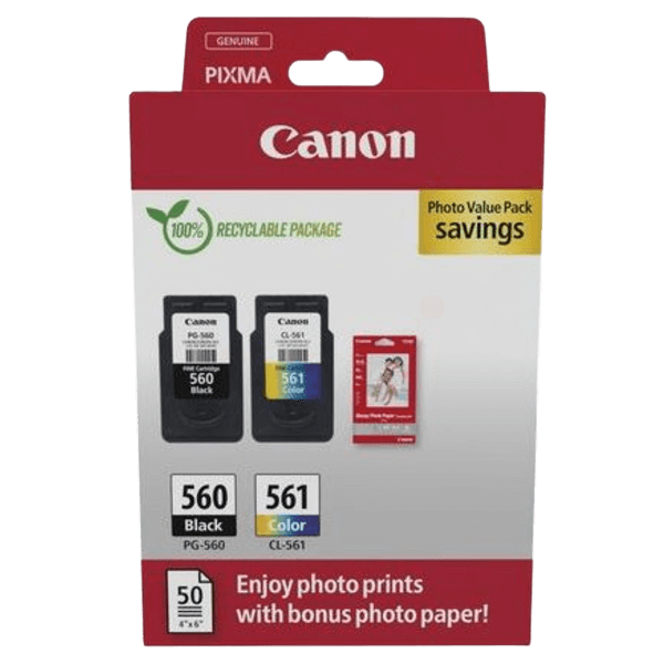 Canon PG-560 + CL-561 + Papir CMYK original multipack 7,5 + 8,3 ml. (3713C008)