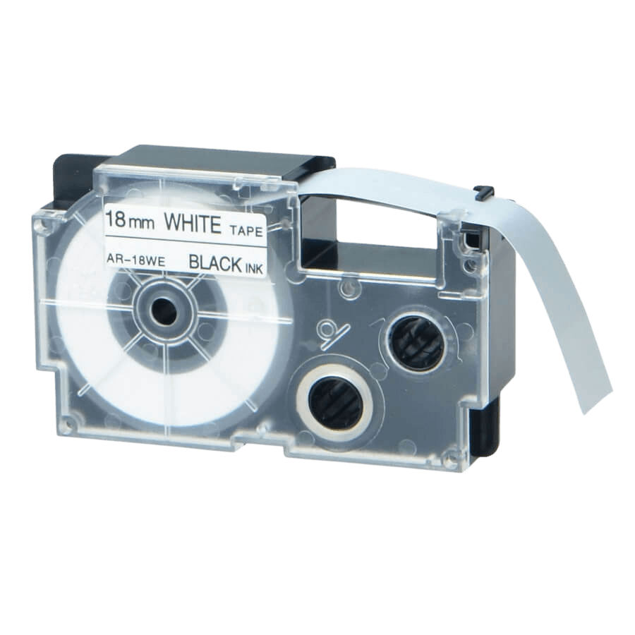 Casio XR-18WE 1 18 mm x 8 m Svart text / Vit tejp kompatibel tejp