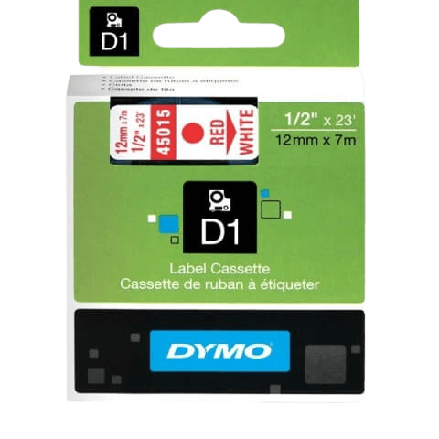 Dymo D1 45015 12 mm x 7 m Röd text / Vit tejp original tejp (S0720550)