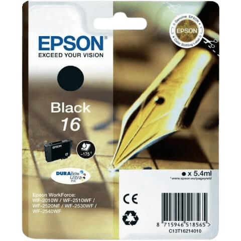 Epson 16 svart original bläckpatron 5,4 ml. (C13T16214012)
