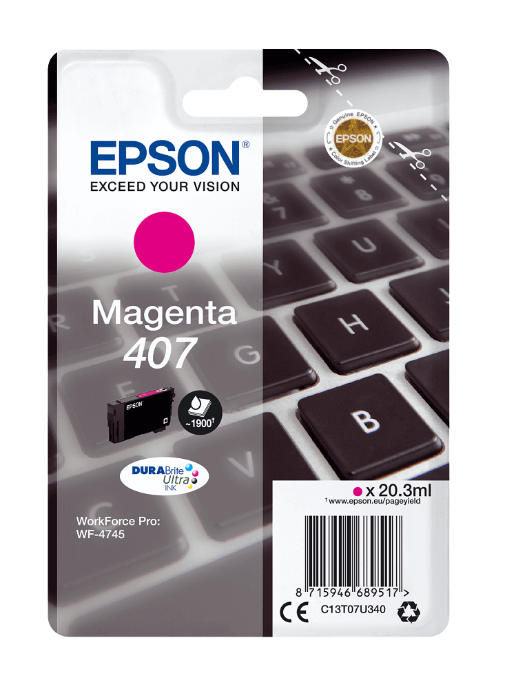 Epson 407 magenta original bläckpatron 20,3 ml. (C13T07U340)