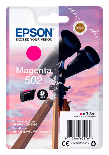 Epson 502M magenta original bläckpatron 3,3 ml. (C13T02V34010)