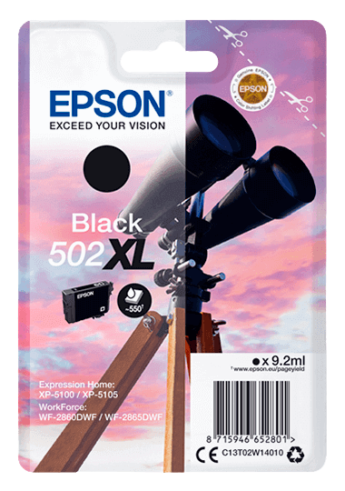 Epson 502XLBK svart original bläckpatron 9,2 ml. (C13T02W14010)