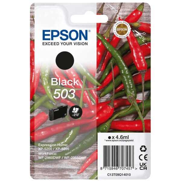 Epson 503BK svart original bläckpatron 4,6 ml. (C13T09Q14010)