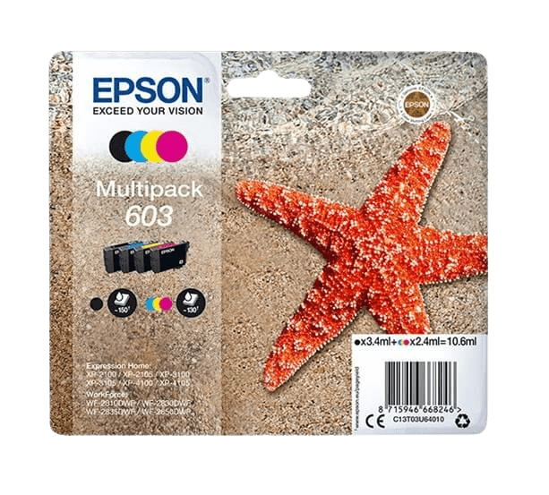 Epson 603 CMYK original multipack 3,4 + 3x2,4 ml. (C13T03U64010)