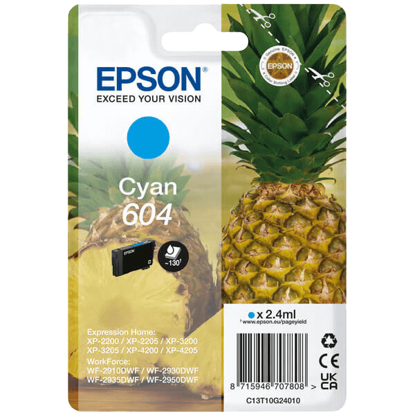 Epson 604 cyan original bläckpatron 2,4 ml. (C13T10G24010)
